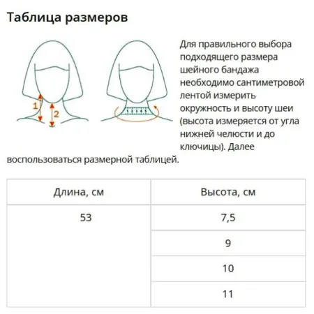 3. Размеры Шина-воротник типа Шанца для взрослых ORTO ШВВ