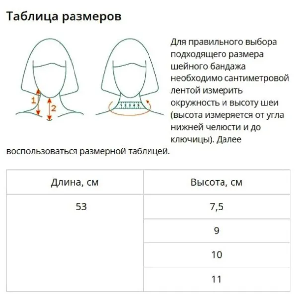 3. Размеры Шина-воротник типа Шанца для взрослых ORTO ШВВ