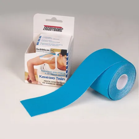 1. Кинезио Тейп Ergodynamic 5 x 500 см Голубой Лента эластичная на клейкой основе