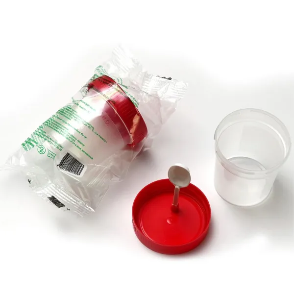 2. Контейнер для кала Баночка объемом 60 мл с ложкой стерильная