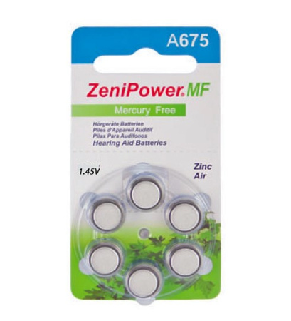 1. Батарейка ZeniPower 675 (PR44) 1,4 В воздушно-цинковая для слуховых аппаратов