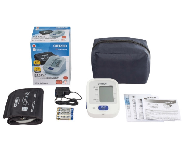 6. Тонометр Omron M2 Basic с адаптером универсальная веерообразная манжета 22-42 см