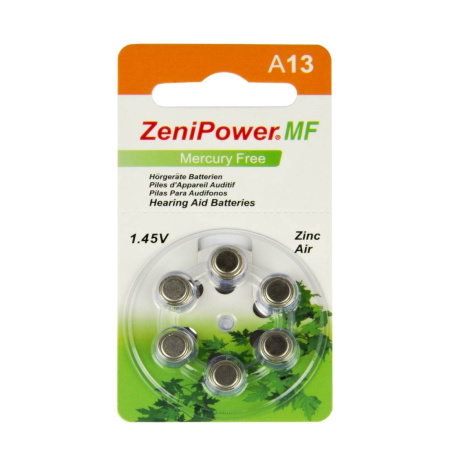 1. Батарейка ZeniPower 13 (PR48) 1,4 В воздушно-цинковая для слуховых аппаратов